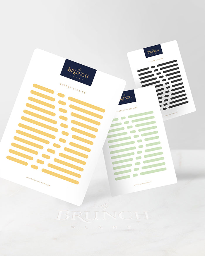 A trio of My Brunch Plans' eclair shaped planner sticker sheets in various colors