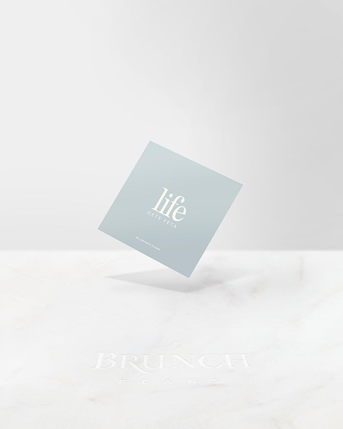My Brunch Plans' planner card with a light blue background and the phrase "life gets feta".