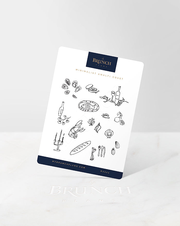 my brunch plans sticker sheet with ink art amalfi coast food