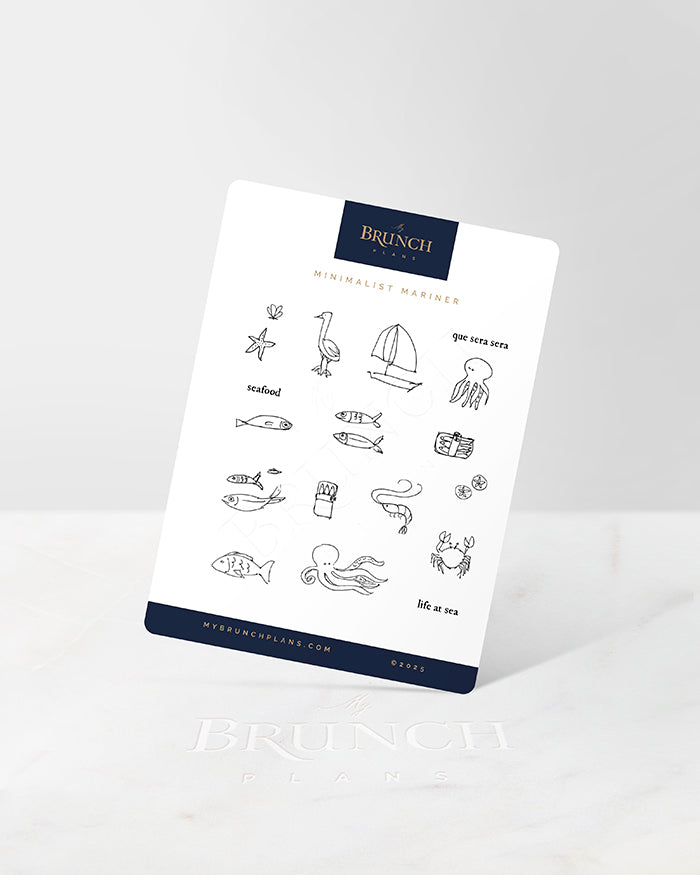 my brunch plans sticker sheet with ink art mariner themed