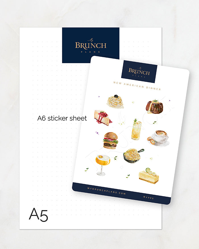 my brunch plans a6 sized sticker sheet comparison to an a5 sheet