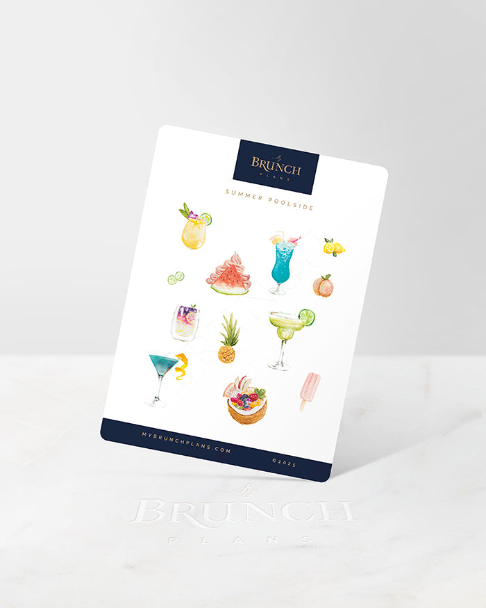 my brunch plans sticker sheet with pool side food
