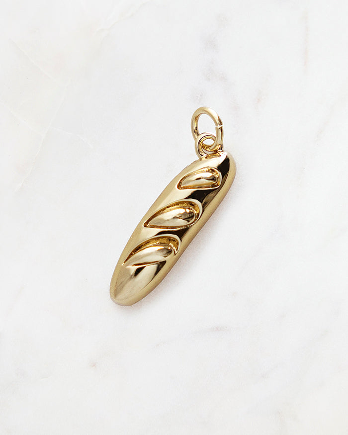 My Brunch Plans' Baguette Charm | 18k Gold Plated on a marble background, perfect for planners, notebooks and more.