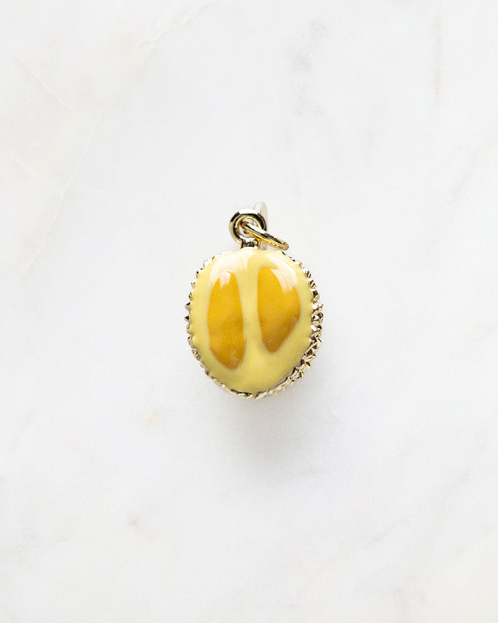 Front of My Brunch Plans' Durian Charm | 18k Gold Plated with Enamel on a marble background, perfect for planners, notebooks and more.