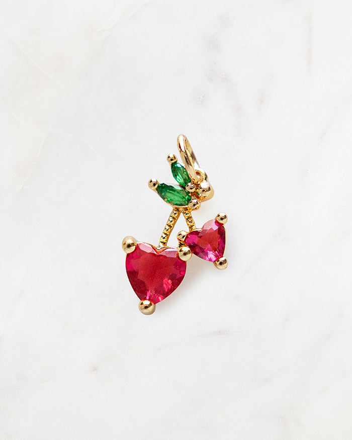 My Brunch Plans' Heart Cherries | 18k Gold Plated with CZ on a marble background, perfect for planners, notebooks and more.