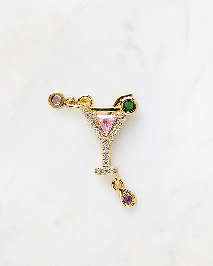 My Brunch Plans' Pink Martini Charm | 18k Gold Plated with CZ on a marble background, perfect for planners, notebooks and more.
