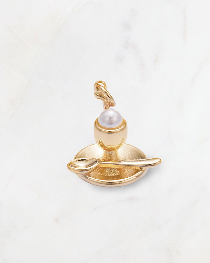 My Brunch Plans' Soft Broiled Egg Charm | 18k Gold Plated with Pearl on a marble background, perfect for planners, notebooks and more.