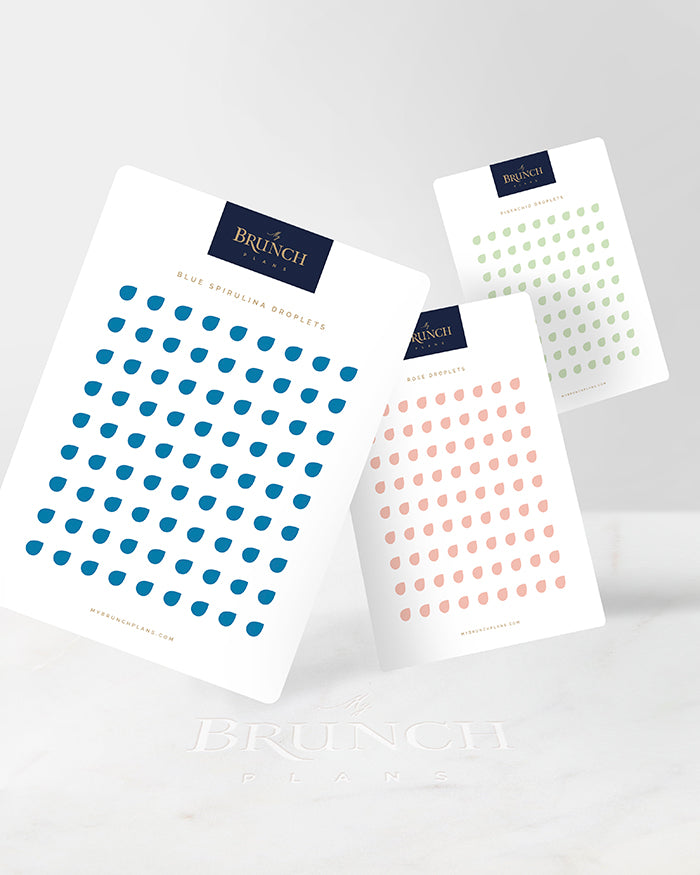 a trio of My Brunch Plans' droplet shaped planner deco stickers in various colors