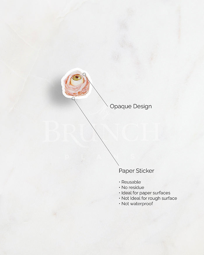 my brunch plans sticker detail. opaque design on paper sticker. resuable. no reside. ideal for paper surfaces. not ideal for rough surfaces. not waterproof.