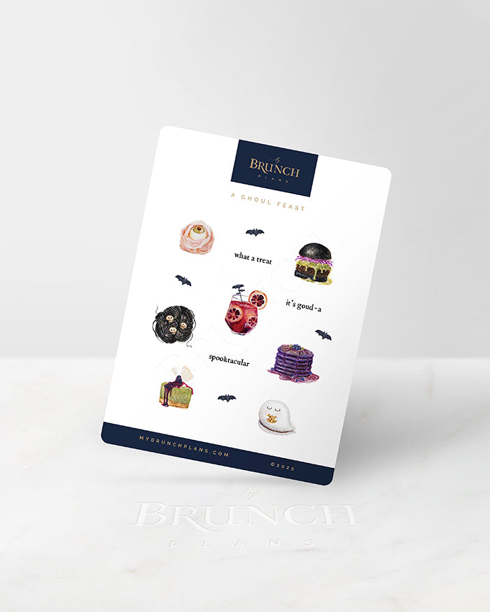 my brunch plans sticker sheet with halloween themed food