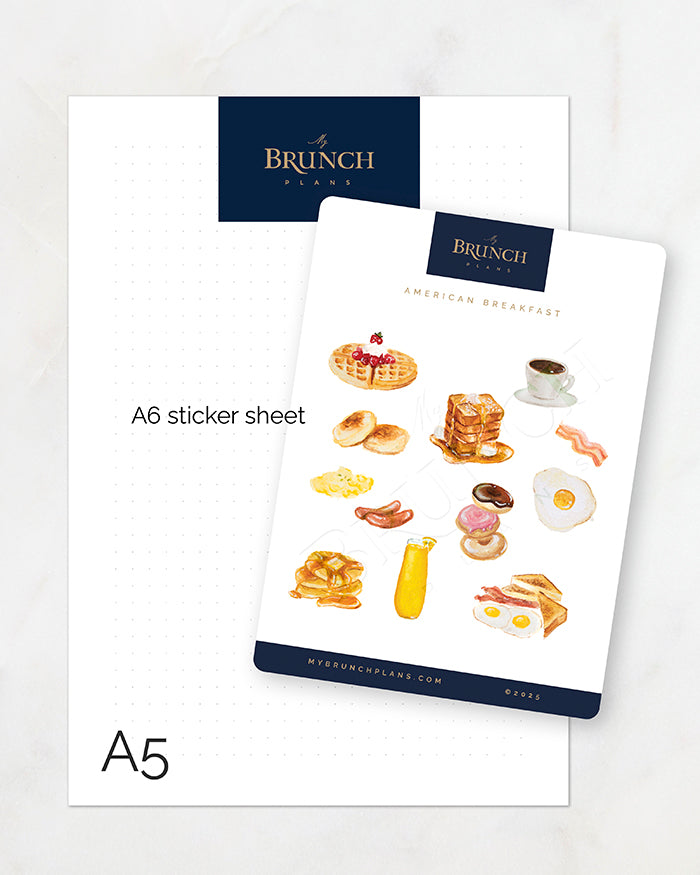 my brunch plans a6 sized sticker sheet  comparison to an a5 sheet