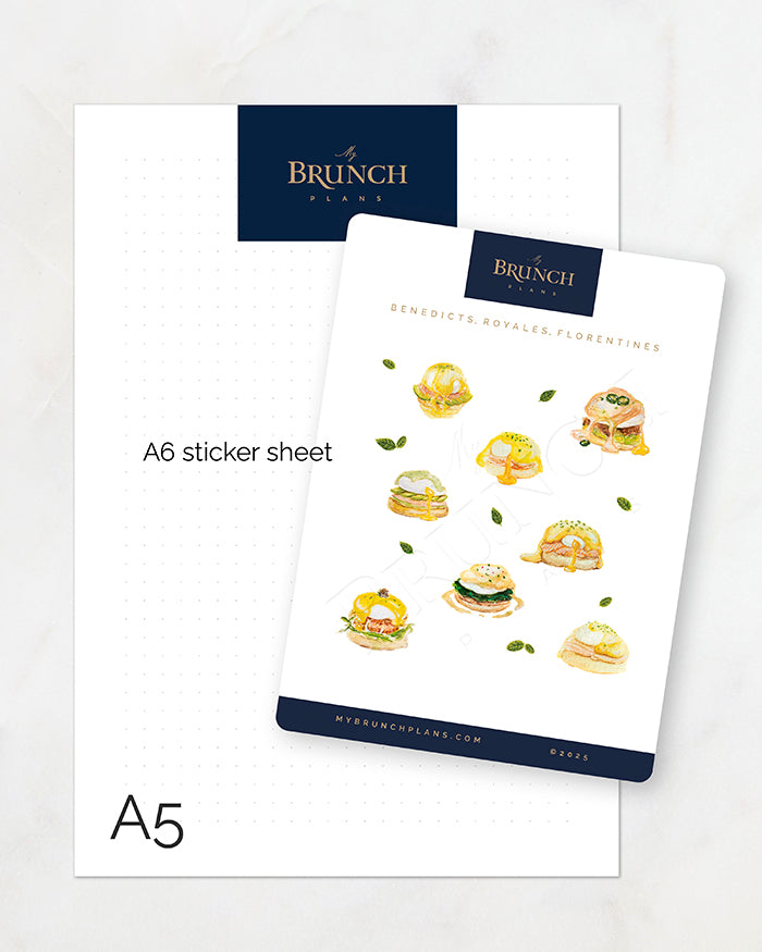 my brunch plans a6 sized sticker sheet with benedicts size comparison to an a5 sheet