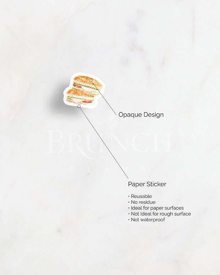 my brunch plans sticker detail. opaque design on paper sticker. resuable. no reside. ideal for paper surfaces. not ideal for rough surfaces. not waterproof.