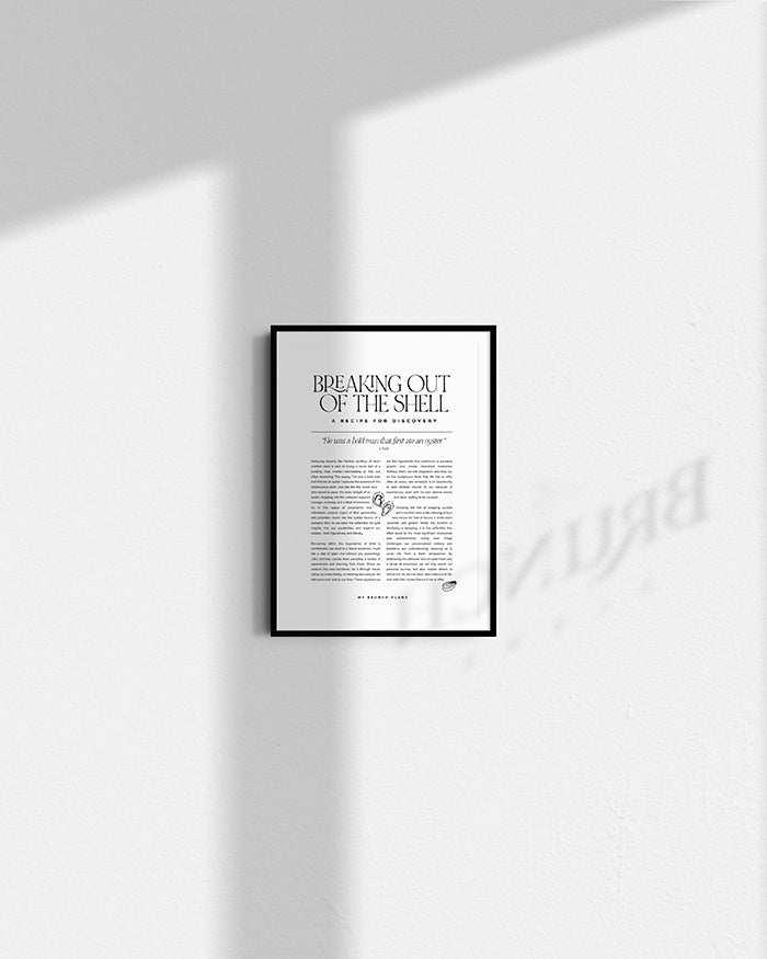 Framed text art on a white wall with a soft shadow