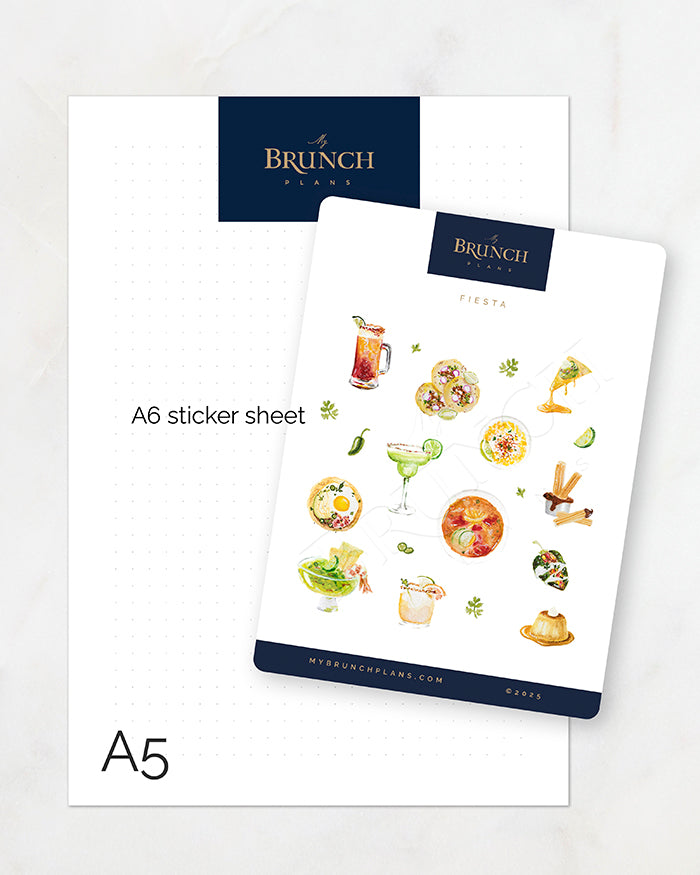 my brunch plans a6 sized sticker sheet  comparison to an a5 sheet