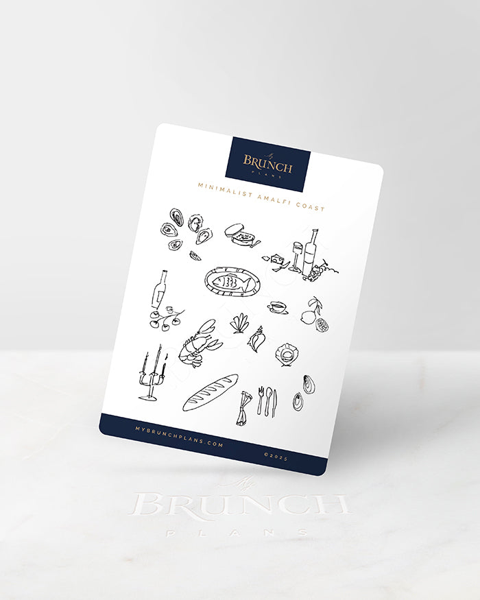 my brunch plans sticker sheet with ink art amalfi coast food