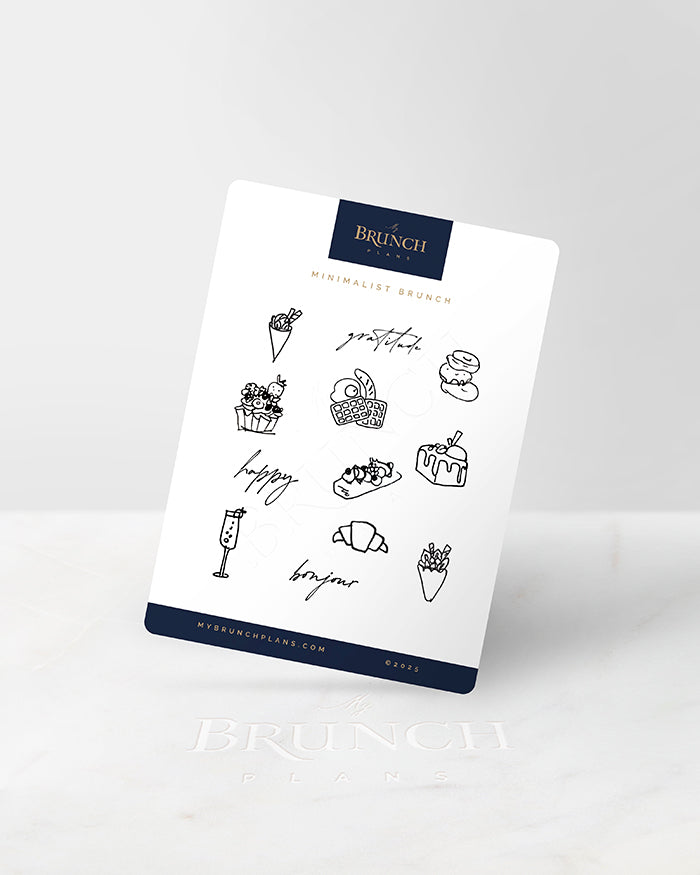 my brunch plans sticker sheet with ink line art brunch items
