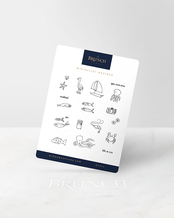 my brunch plans sticker sheet with ink art mariner themed
