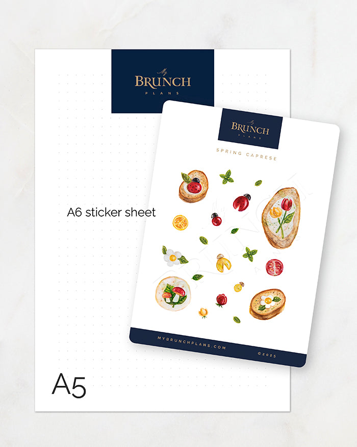 my brunch plans a6 sized sticker sheet  comparison to an a5 sheet