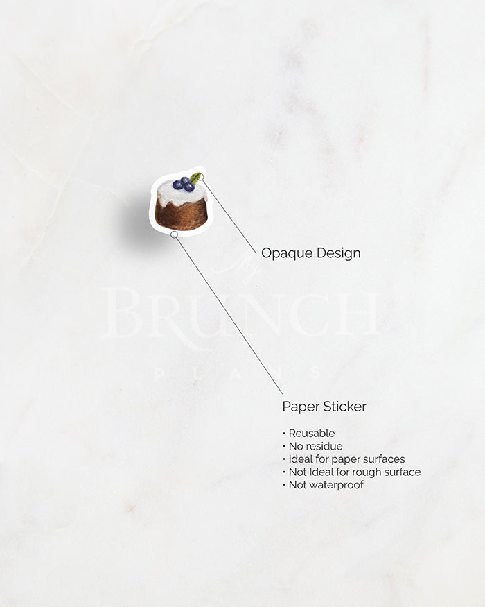 my brunch plans sticker detail. opaque design on paper sticker. resuable. no reside. ideal for paper surfaces. not ideal for rough surfaces. not waterproof.