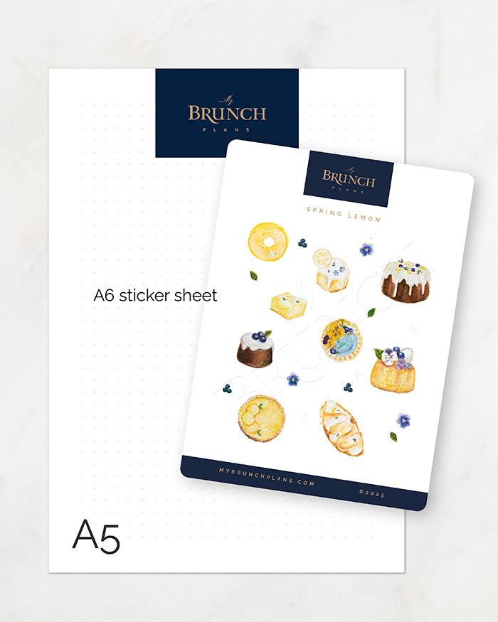 my brunch plans a6 sized sticker sheet  comparison to an a5 sheet