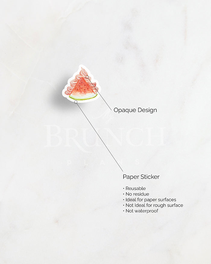 my brunch plans sticker detail. opaque design on paper sticker. resuable. no reside. ideal for paper surfaces. not ideal for rough surfaces. not waterproof.