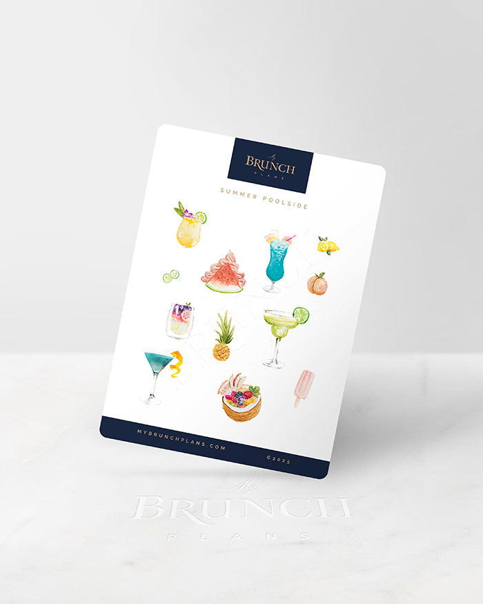 my brunch plans sticker sheet with pool side food