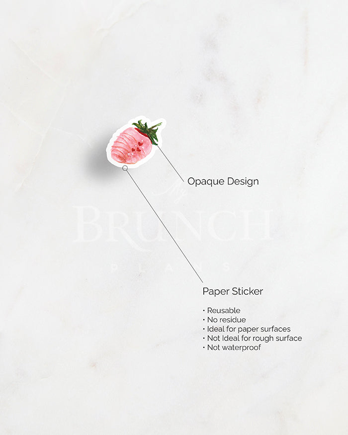 my brunch plans sticker detail. opaque design on paper sticker. resuable. no reside. ideal for paper surfaces. not ideal for rough surfaces. not waterproof.