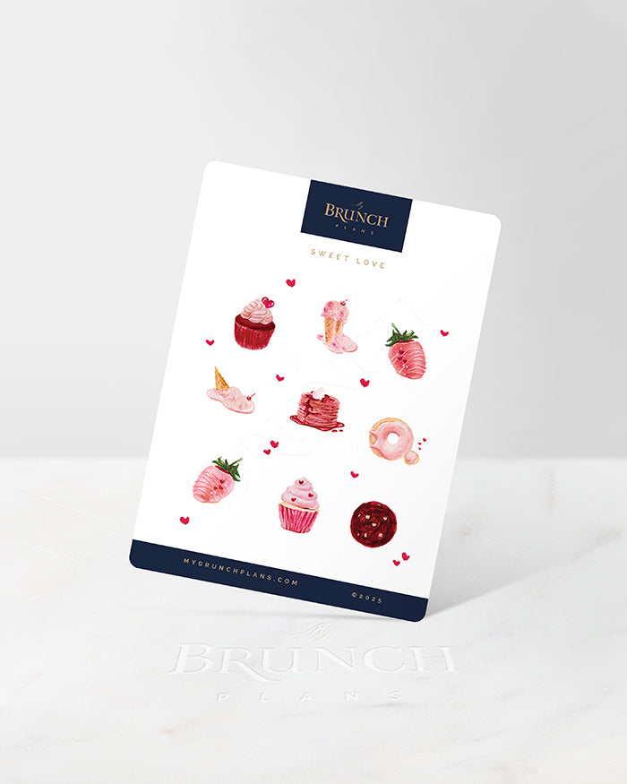 my brunch plans sticker sheet with valentine themed desserts