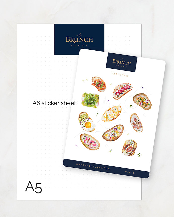 my brunch plans a6 sized sticker sheet  comparison to an a5 sheet