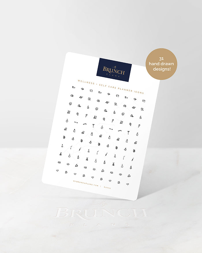 My Brunch Plans' drop shaped planner sticker sheet in the style Wellness + Self Care Icons