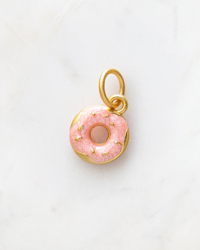 My Brunch Plans'  Pink Donut Charm | 24k Gold Plated with Enamel on a marble background, perfect for planners, notebooks and more.