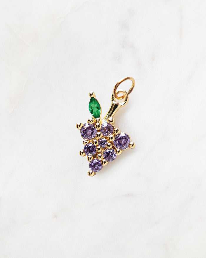 My Brunch Plans'  Grape Charm | 18k Gold Plated with CZ on a marble background, perfect for planners, notebooks and more.