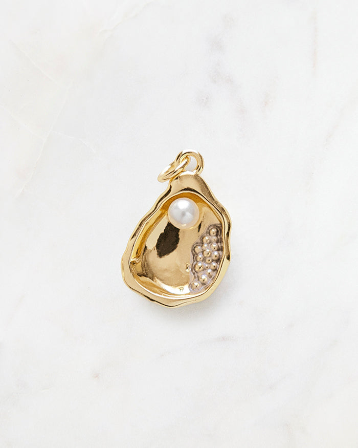 My Brunch Plans'  Oyster with Pearl Charm | 18k Gold Plated on a marble background, perfect for planners, notebooks and more.