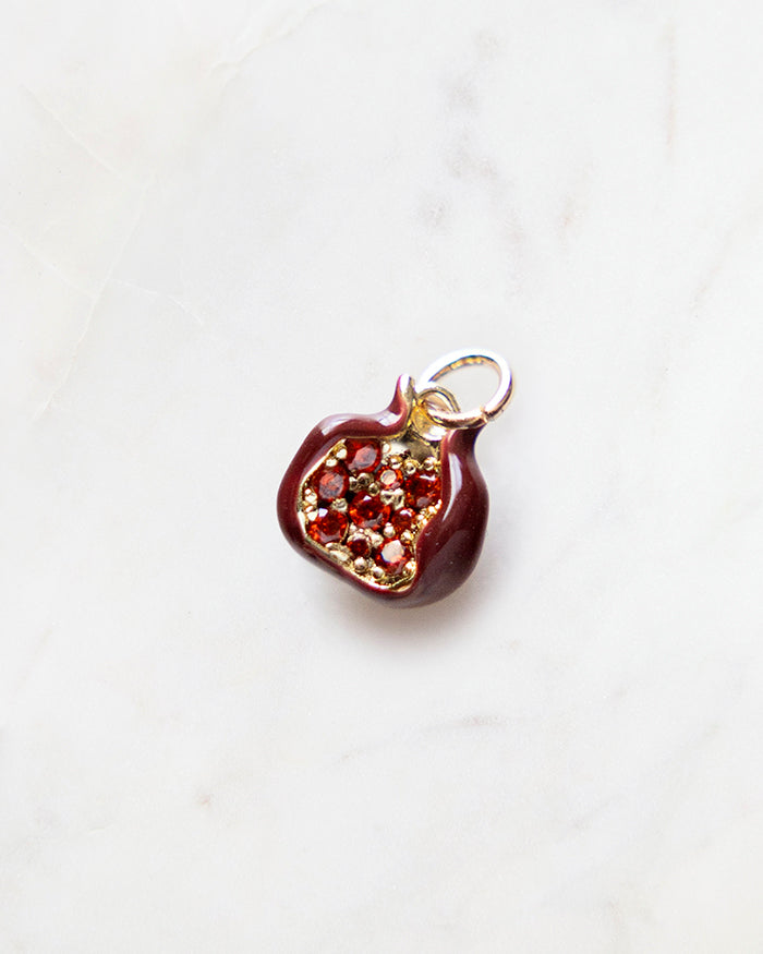 My Brunch Plans'  Red Pomegranate Charm | 18k Gold Plated with CZ on a marble background, perfect for planners, notebooks and more.