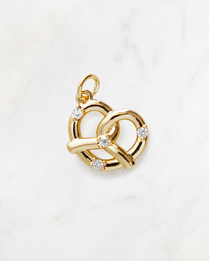 My Brunch Plans'  Salted Pretzel Charm | 24k Gold Plated with CZ on a marble background, perfect for planners, notebooks and more.