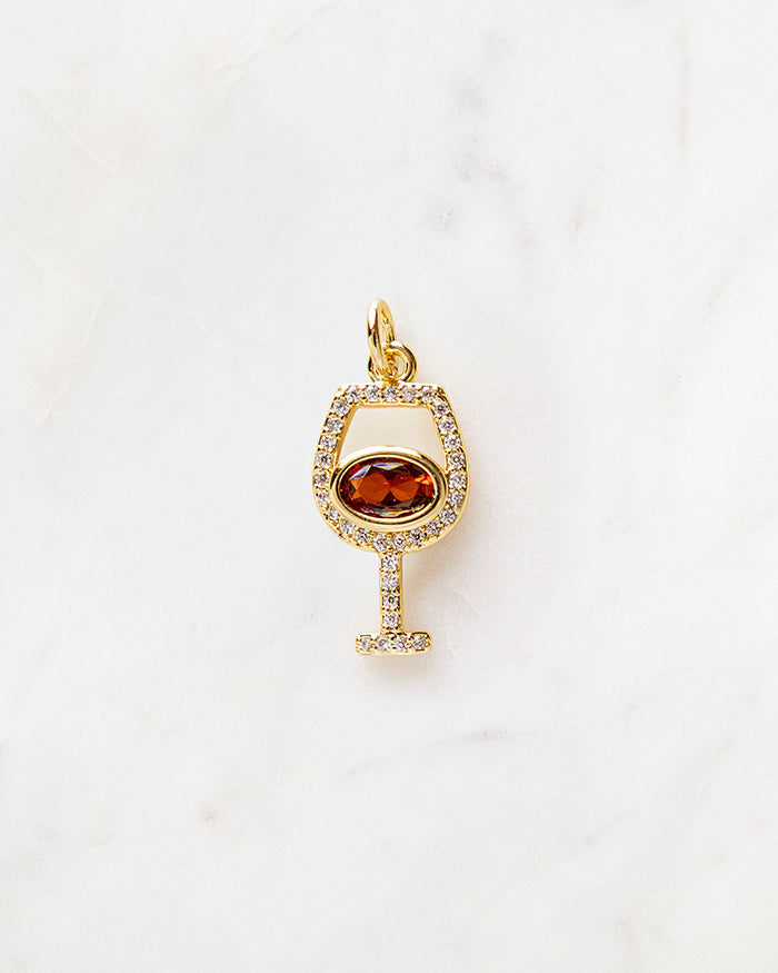 My Brunch Plans'  Red Wine Charm | 18k Gold Plated with CZ on a marble background, perfect for planners, notebooks and more.