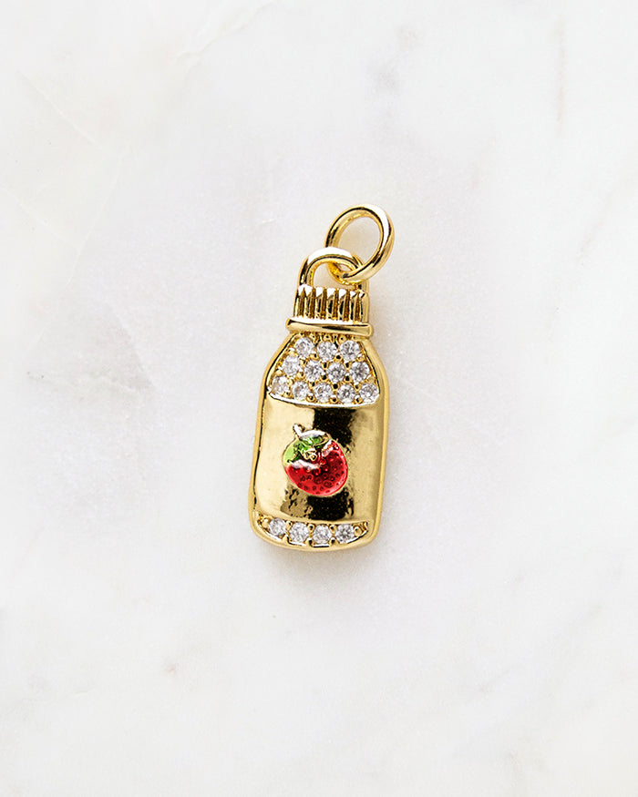 My Brunch Plans'  Strawberry Drink Charm | 18k Gold Plated with CZ on a marble background, perfect for planners, notebooks and more.